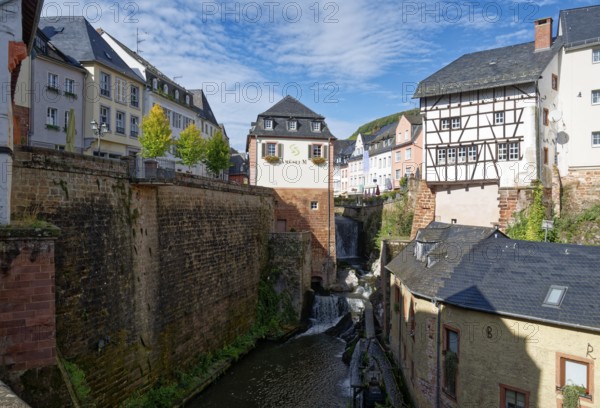 The Leukbach stream and the waterfall in Saarburg town centre. Saarburg, Rhineland-Palatinate,