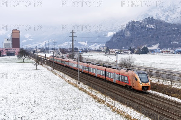 Stadler Flirt 3 Traverso train operated by Südostbahn in Flums, Switzerland, Europe