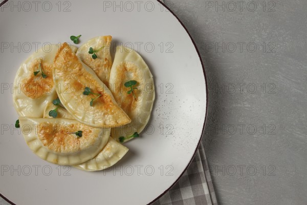 Pierogi, a traditional dish of Polish cuisine, dumplings, top view, close-up, no people