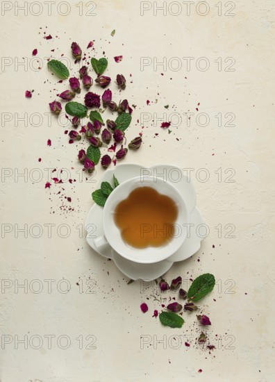 Cup of tea, damask rose, pink tea, close-up