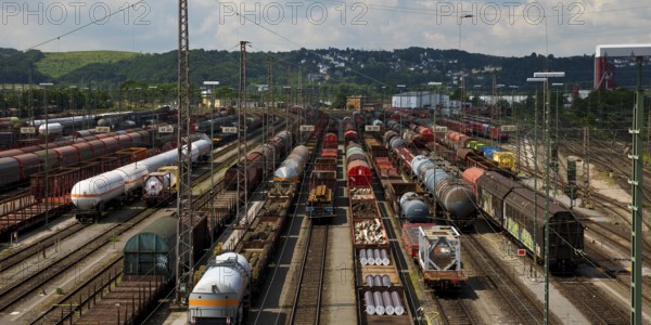 Train formation yard in the Vorhalle district, marshalling yard, goods trains, Hagen, Ruhr area,