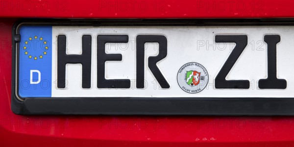 Car licence plate HER ZI, Herne, Ruhr area, North Rhine-Westphalia, Germany, Europe