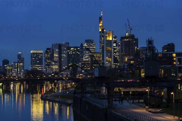 Skyline of Frankfurt am Main, skyscrapers, business and banking district in the city centre, bank