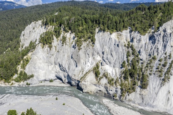 Ruinaulta, River gorge of the River Rhine, aerial view, Engadine, Switzerland, Europe