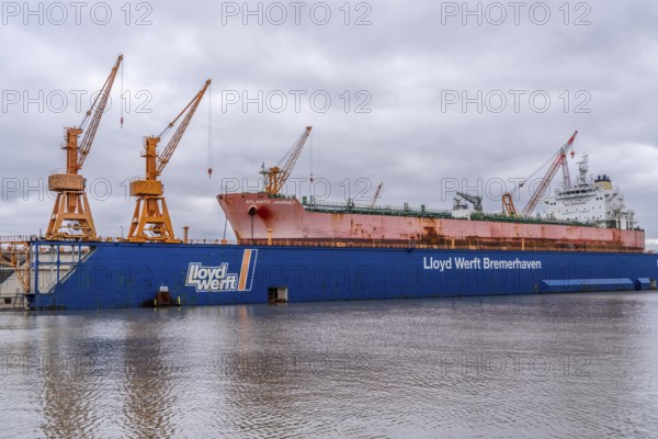 Lloyd Werft, dry dock, freighter Atlantic Journey, shipyard in the overseas harbour of Bremerhaven,
