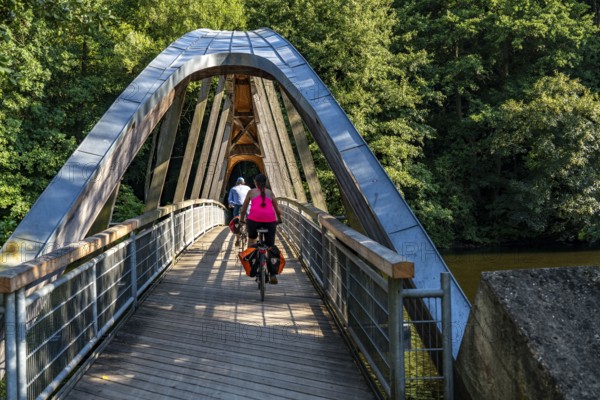 Landscape in the Rureifel, bridge over the Rur, near Nideggen, Düren district, North