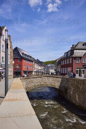 Sandstone bridge over the Erft in the town centre of Bad Münstereifel, Eifel, Euskirchen district,