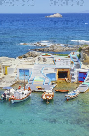The small fishing village of Mandrakia, Mandrakia, Milos Island, Cyclades Islands, Greece, Europe