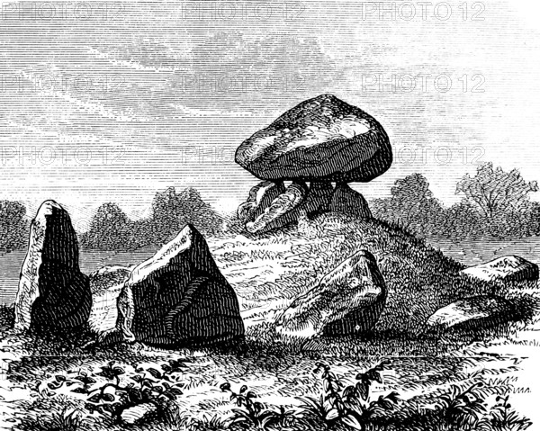 Dolmen near Halskov, Sjælland, erratic blocks. flat landscape, circle, history of prehistoric