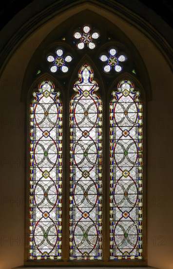 Stained glass window of Grisaille geometric patterns by William Wailes 1849, Church of Saint Mary,