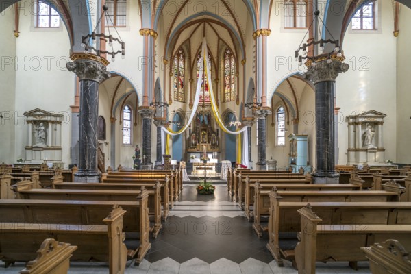 Interior of the Roman Catholic parish church of St Martinus, town of Zons, Dormagen, Lower Rhine,