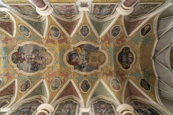 Painted ceiling of the Church of Our Lady in moated castle am Inn, Bavaria, Germany, Europe