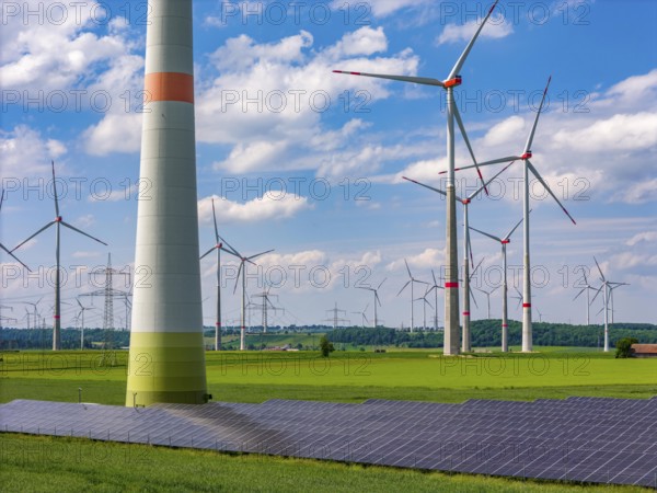 Wind farm near Marsberg, photovoltaic system, utilisation of land for renewable energies,