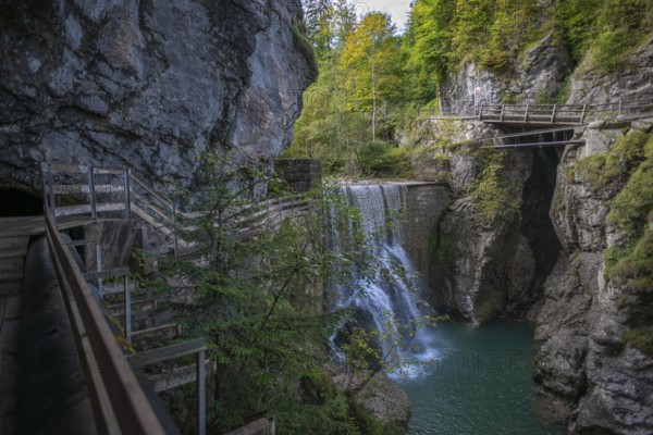 Rappenloch Gorge natural monument, Dornbirner Ach, Dornbirn, waterfall, wooden footbridges,