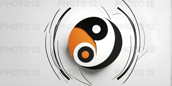 Minimalist rendering of an abstract yin yang symbol portraying work life balance with split