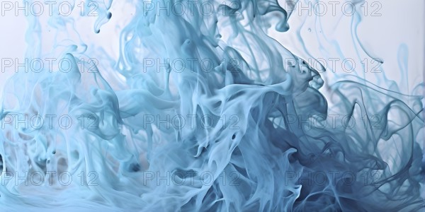 Abstract art of grey and cyan liquid smoke in dynamic motion, AI generated