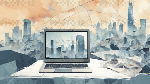 Abstract illustration wallpaper symbolizing the essence of mobile working, AI generated