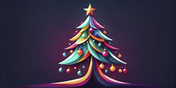 Abstract Christmas tree illustration with vibrant colors and geometric shapes, AI generated