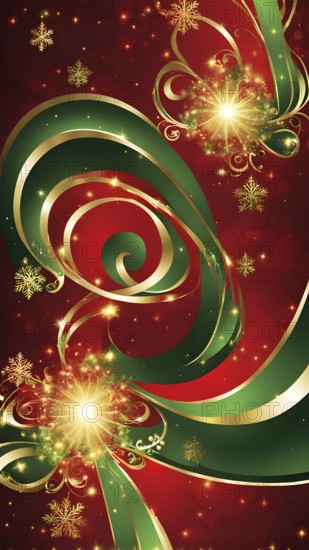 Abstract wallpaper illustration of Christmas symbols for gift cards, swirling shapes and lines, in