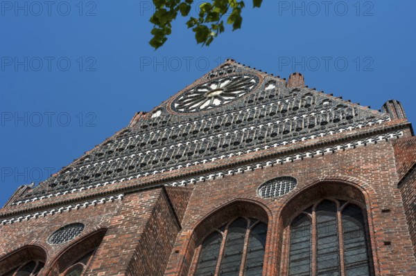 Side gable with glazed bricks, St Nicholas' Church, late Gothic brick building, built between 1381