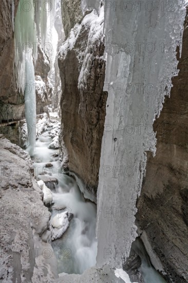 Icicle in a gorge, gorge, winter, ice, snow, river, Partnachklamm, Garmisch-Partenkirchen, Upper