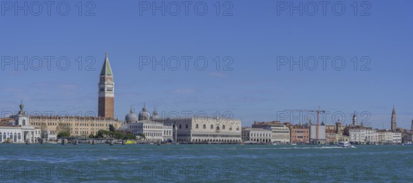 St Mark's Square tower and Palazzo Ducale seen from the vaporetto, Venice, Metropolitan City of
