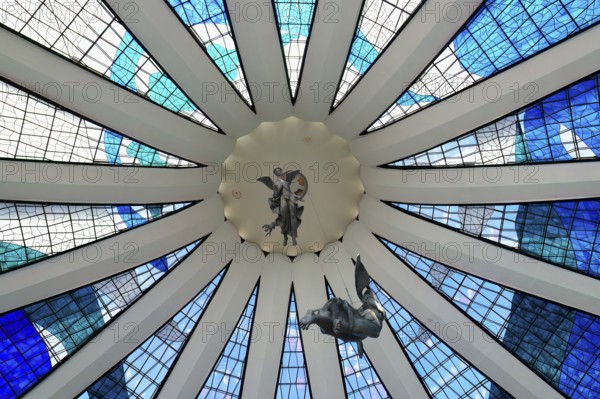 Angels hanging from the stained-glass ceiling, Roman Cathedral of Brasilia or Metropolitan