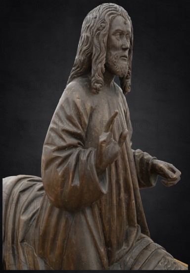 Christ on the Palm Donkey, c. 1500, detail, on dark background, Zeppelin Museum, Friedrichshafen,