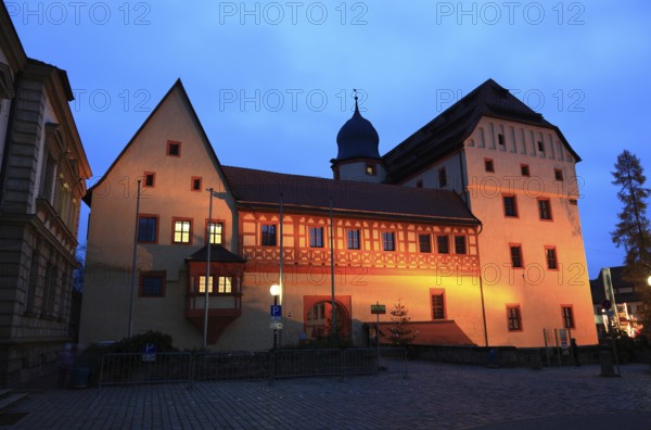 Imperial Palace in Forchheim, illuminated during the Christmas market, Upper Franconia, Bavaria,