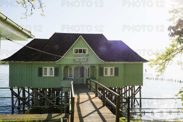 Aeschacher Bad, bathhouse, historic pile dwelling, Lindau, Lake Constance, Bavaria, Germany, Europe