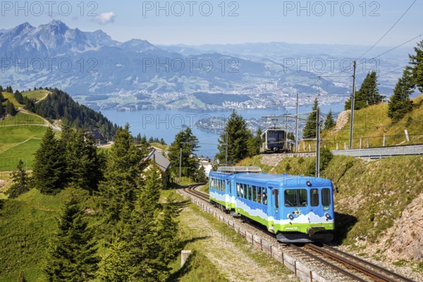 Rigi railway on Mount Rigi in the Alps in Rigi, Switzerland, Europe