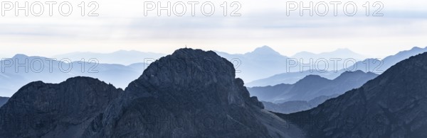 Mountain silhouette mountain peak Roßkopf, Carnic High Trail, Carnic Alps, Carinthia, Austria,