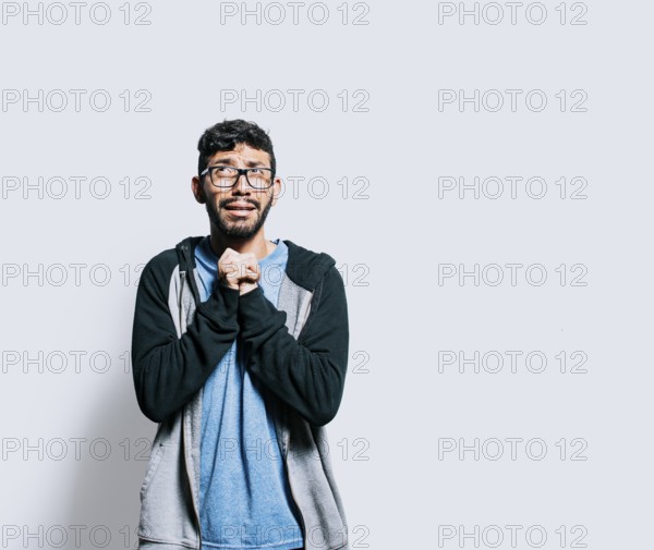 Person pleading with hands together isolated. distressed man asking for a favor, People putting