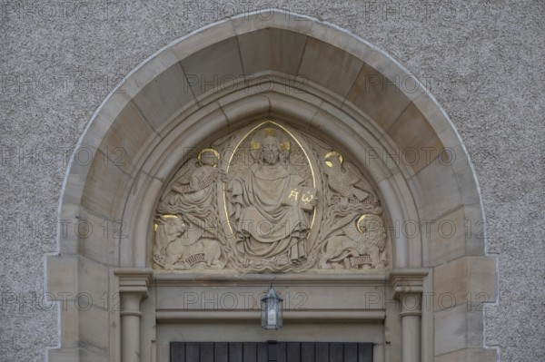 Entrance portal of the Catholic parish church of Our Lady, neo-Gothic basilica built 1892-94,