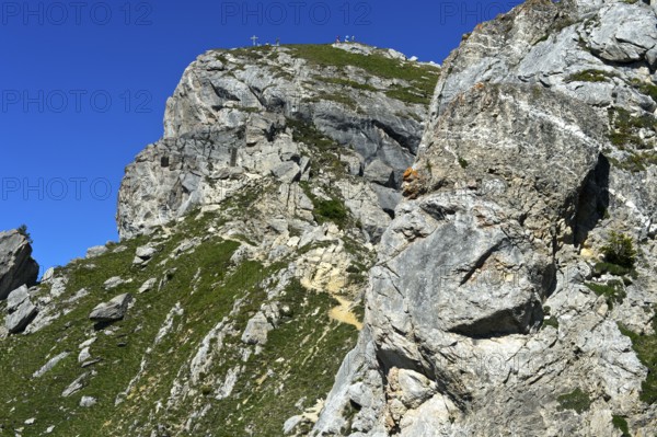 The rocky ascent to the summit of Pierre Avoi, Valais Alps, Verbier, Valais, Switzerland, Europe