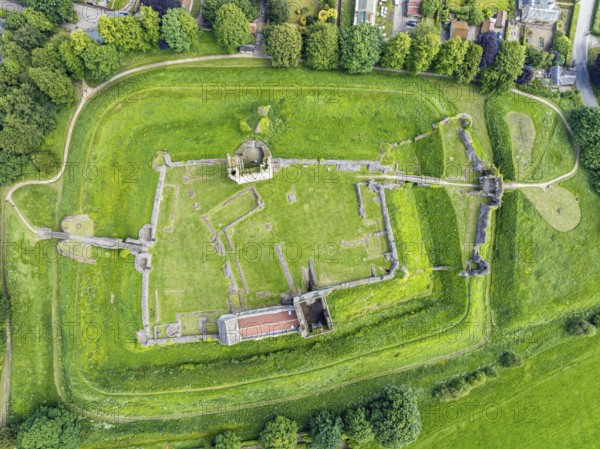 Helmsley Castle from a drone, North York Moors National Park, North Yorkshire, England, United