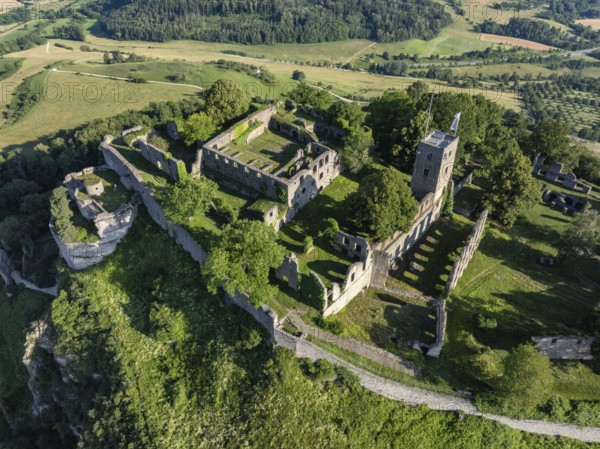 Aerial view of the Hohentwiel volcanic cone with Germany's largest fortress ruins, district of