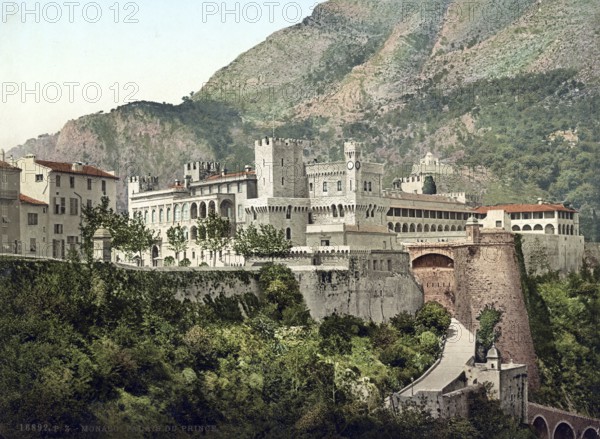 Palais du Prince, Prince's Palace, Monaco, 1890, Historical, digitally restored reproduction from a
