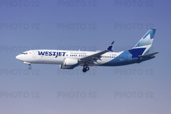 A Boeing 737-8 MAX aircraft of WestJet Airlines with the registration C-GZSG at Los Angeles