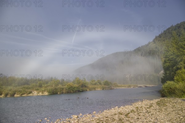 Isar valley nature conservancy area. The wild Isar river flows through its gravel bed past