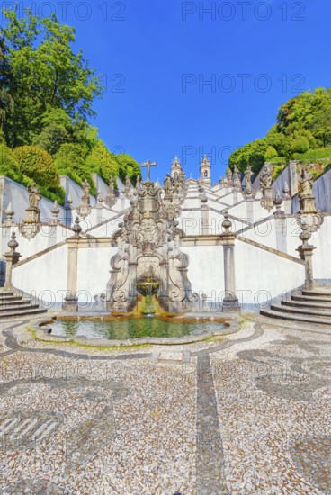 Monumental baroque stairway leading Bom Jesus do Monte church, Braga, Minho Province, Portugal,