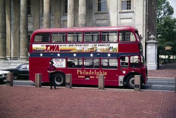 Red London double-decker bus, used for city tours, Philadelphia, Pennsylvania, USA, 1976, North