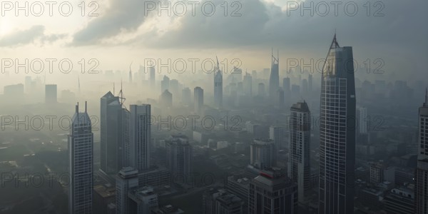 Aerial view of a mega city with smog and pollution, AI generated