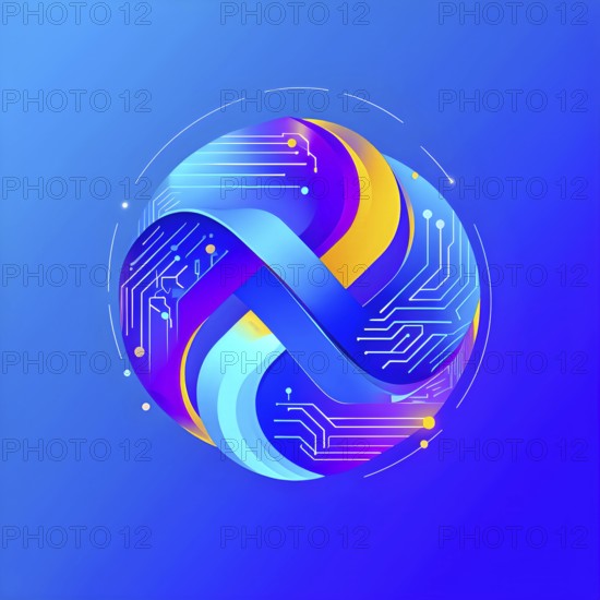 Interlocking geometric shapes that morph into circuits, symbolizing AI logic and algorithms,
