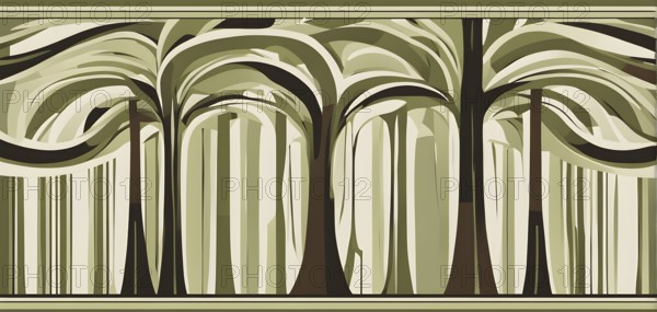 Abstract geometric tree with a circular canopy and a rectangular trunk, arranged in a clean,