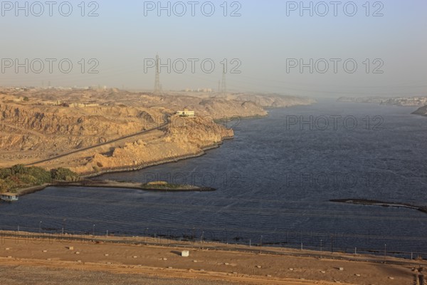 At the new dam, High dam near Aswan on the Nile, Africa, Upper Egypt, Egypt, Beginning of the