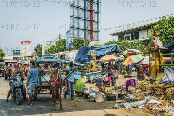 Traditional authentic food market, street market, street, street scene, market stall, men, person,
