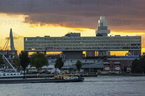 The skyline of Rotterdam, on the left the Unilever office building De Bruk, river the Nieuwe Maas,