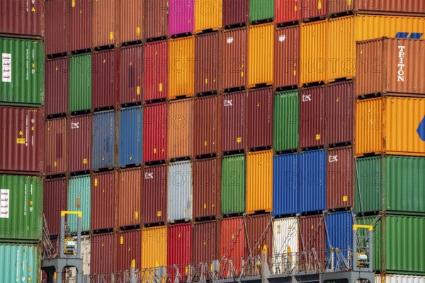 Container on a container ship, in the seaport of Rotterdam, Maasvlakte 2, Container Terminal, in
