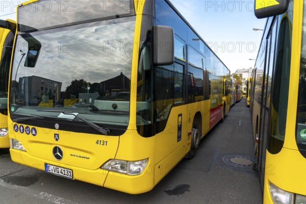 Bus and tram depot of the Ruhrbahn in Essen, all trams remained in the depot, Verdi warning strike